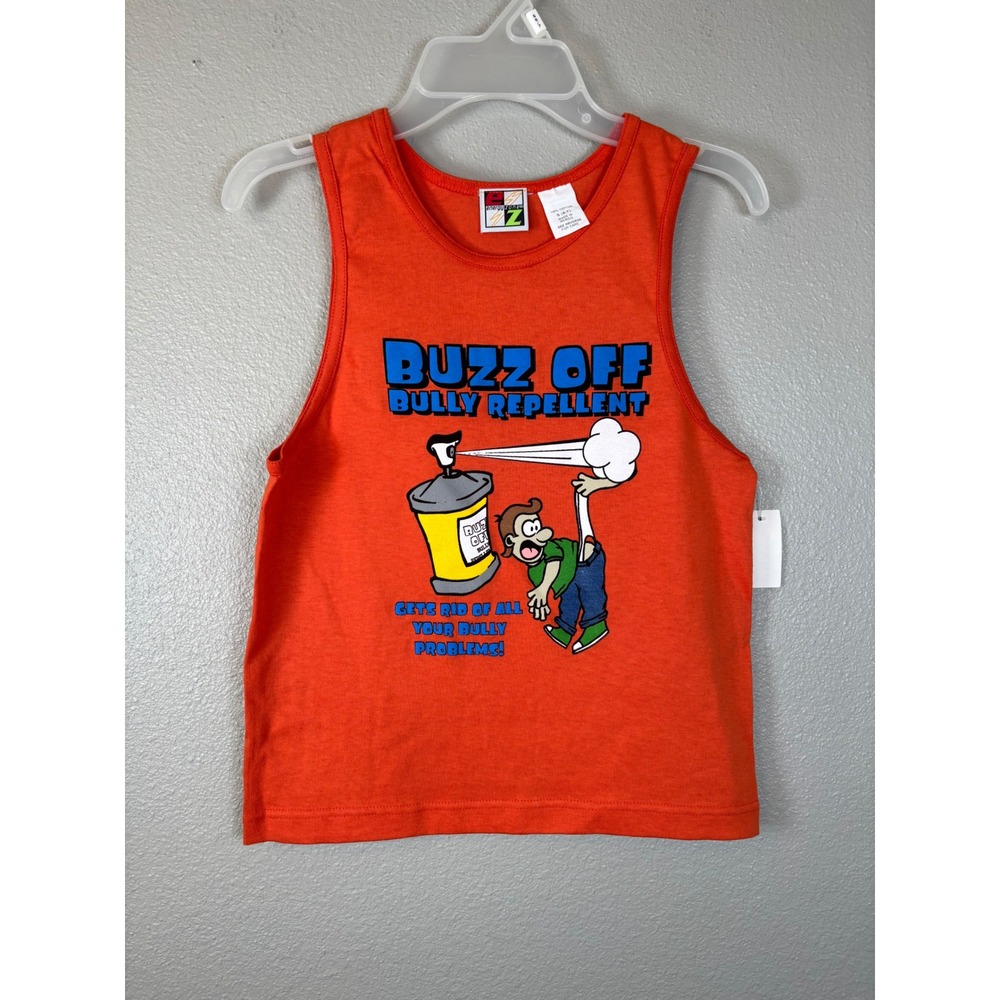 Energy Zone Kids Graphic Tank Top Buzz Off Bully Repellent Orange S 6-7 Y2K NWT